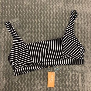 Kona Sol Black and White Striped Bikini Top